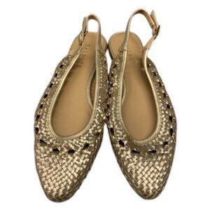 Talbots‎ Slingback Flats Women’s 7M Gold Woven Pointed Toe Comfort Low Heel
